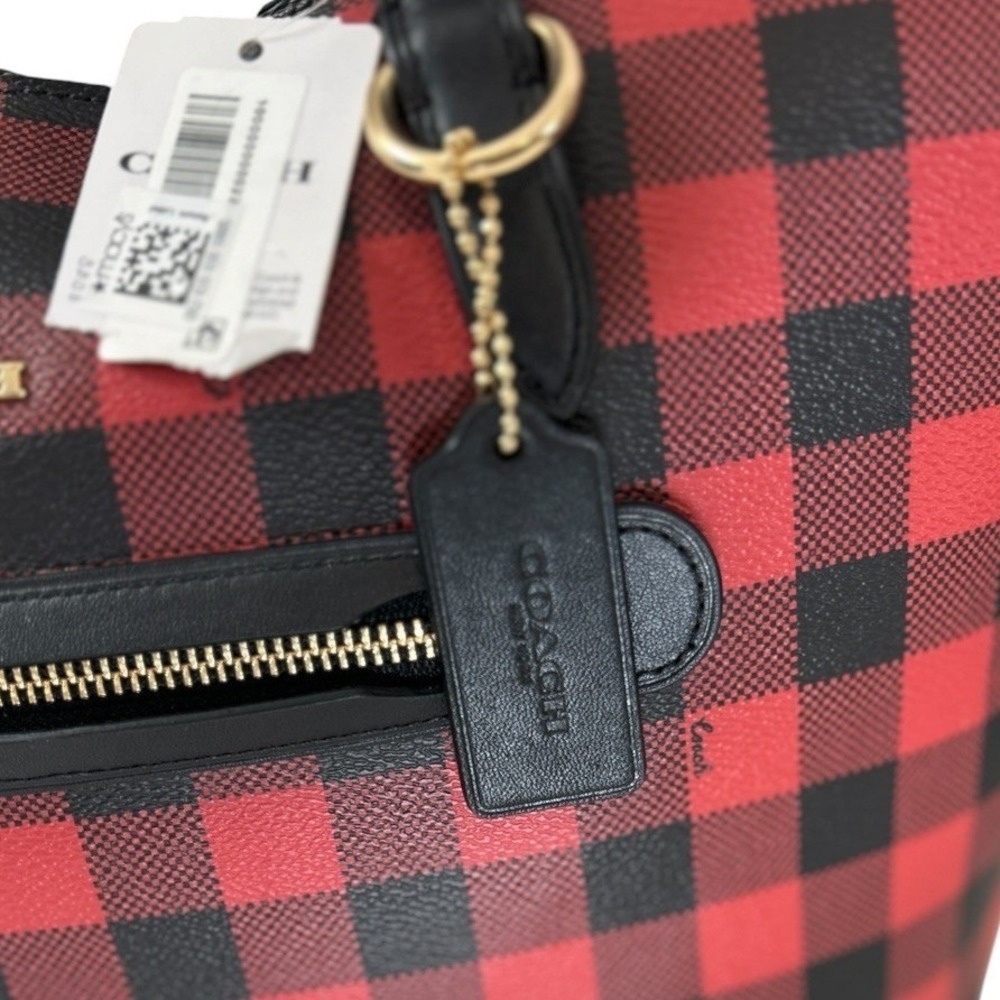 New With Tags Coach Gallery Tote in Buffalo Plaid Red Black C0204 - Picture 6 of 16